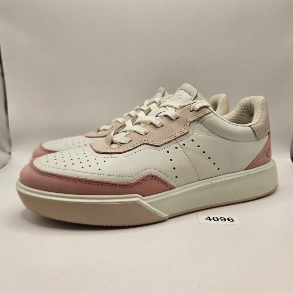 ECCO WOMEN'S 11-11.5 STREET COURT LEATHER TRAINER WHITE PINK NWOB